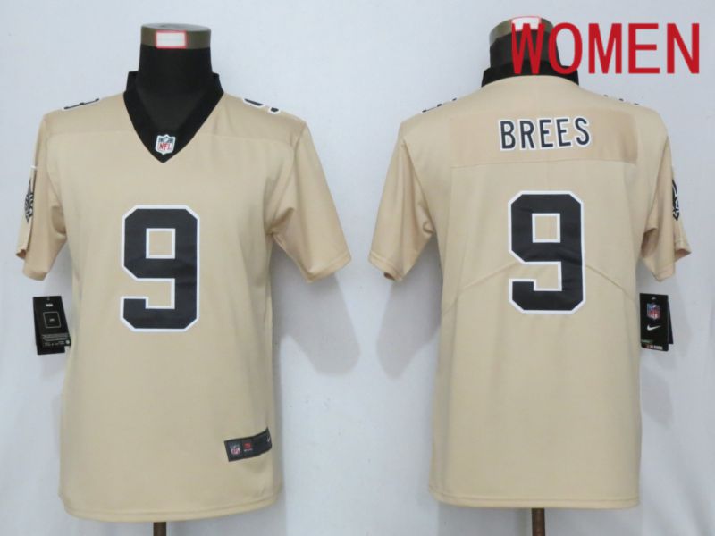 Women New Orleans Saints #9 Brees 2019 Vapor Untouchable Nike Gold Inverted Elite Playe NFL Jerseys